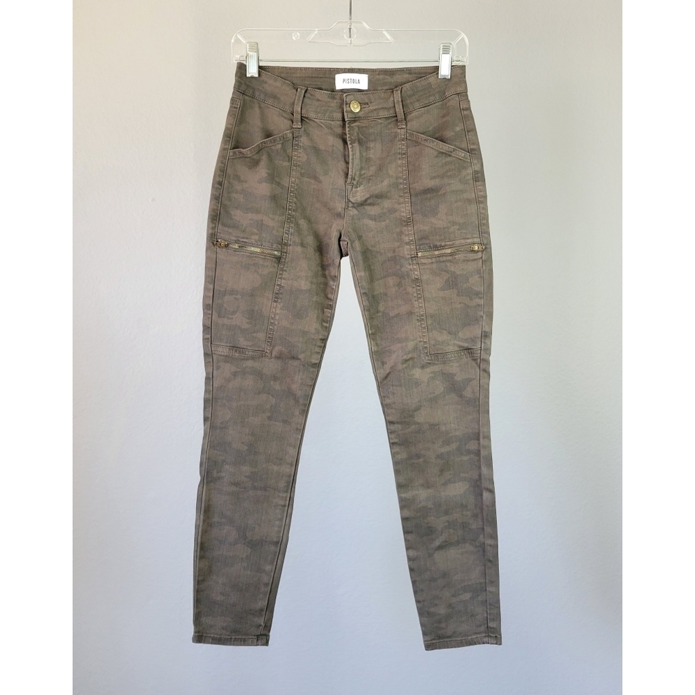 PISTOLA // green camo cargo detail skinny pants